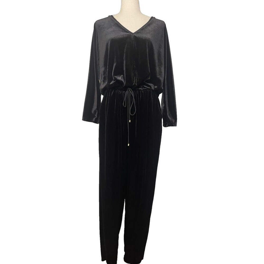 Ralph Lauren glam black velvet long sleeve waist drawstring womens jumper XL